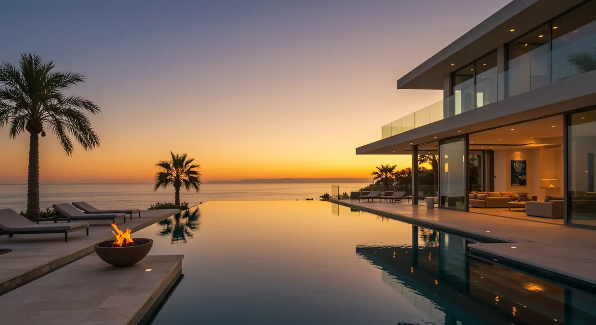 Clifftop villa with an infinity pool at sunset