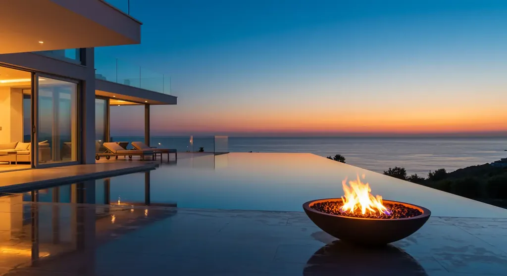 Fire bowl on the edge of an infinity pool