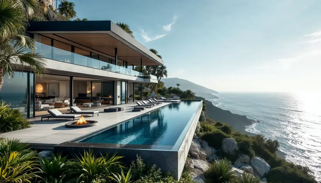 White modern villa with pool in daylight